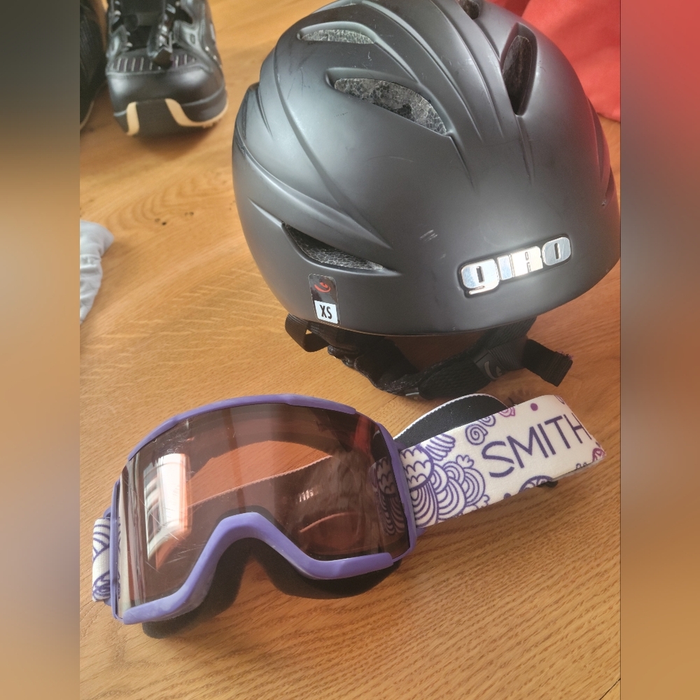 Giro Black Helmet with Purple Goggles